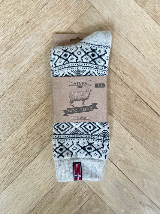 ULDSOKKER - NORSKE MED SORT MØNSTER