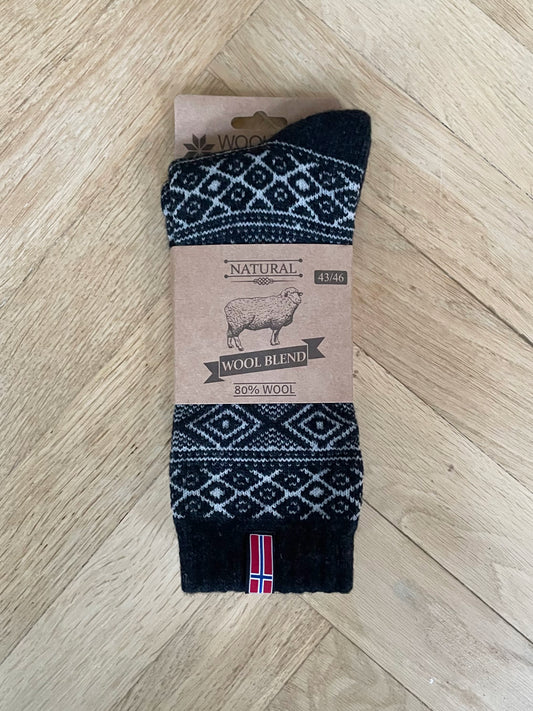 ULDSOKKER - SORTE MED GRÅT MØNSTER